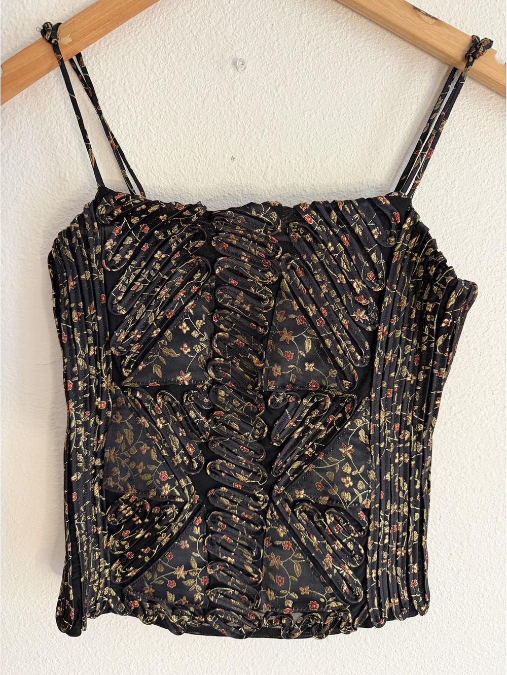 Obsession Vintage Y2K Floral Brocade Corset Bustier Top Black Gold